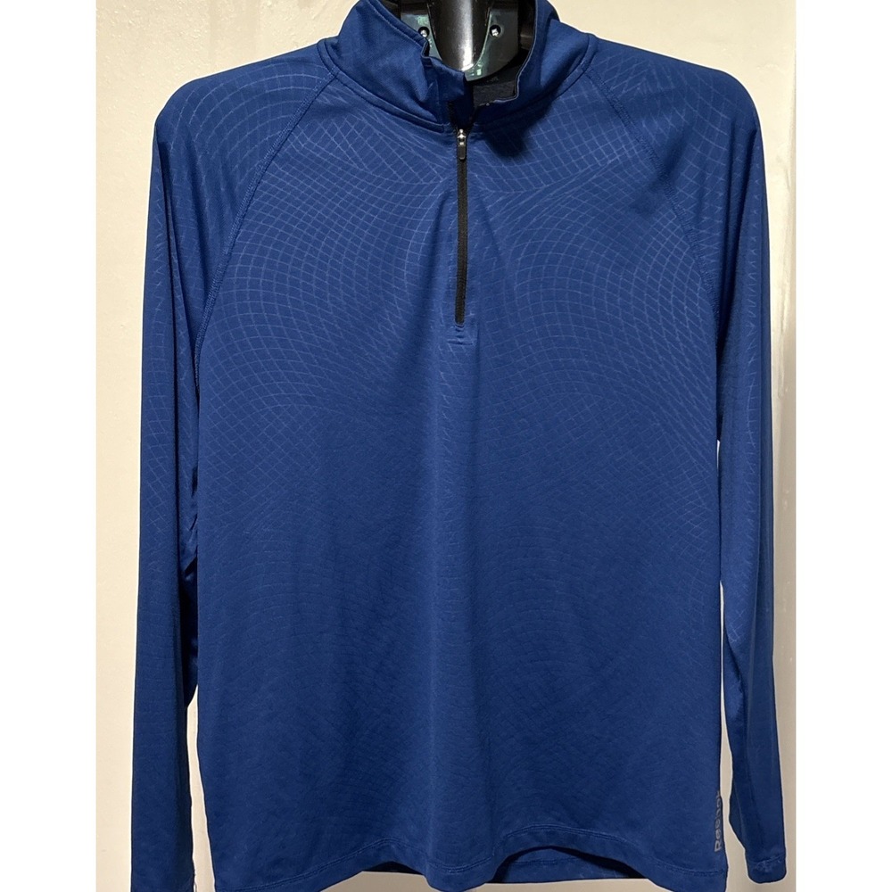 Reebok Mens Long-Sleeve 1/4-Zip Shirt, Blue Striped Polyester, Size XL Slim, New